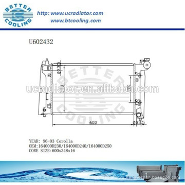 Радиатор для TOYOTA 96-03 Corolla Auto 164000D230 / 164000D240 / 164000D250 Производитель и прямая продажа